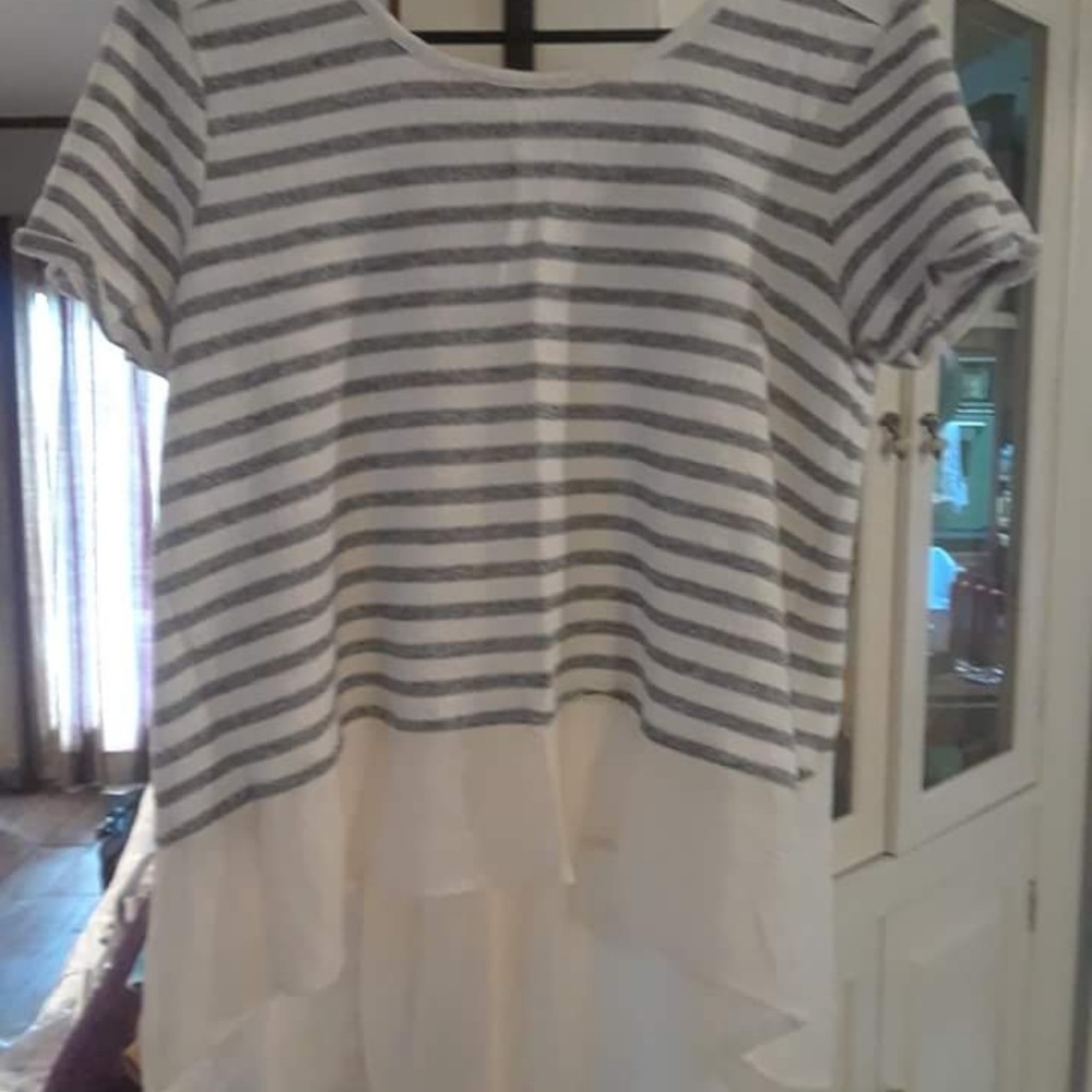 Grey and off white striped top